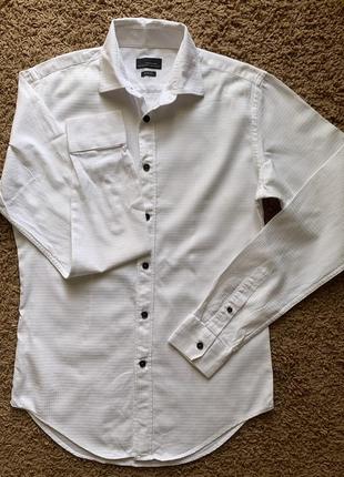Рубашка мужская приталенная стрейчевая сорочка h&amp;m размер м8 фото