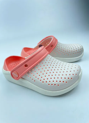 Крокс лайтрайд клог пудра дитячі crocs literide kids clog grey/powder/white2 фото