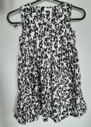 Летнее платье next из хлопка и льна с леопардовым принтом для девочек 4-5 лет (110см).