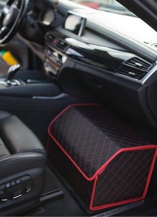 Органайзер в багажник авто infinity от carbag чёрный с чёрной строчкой и красной окантовкой2 фото