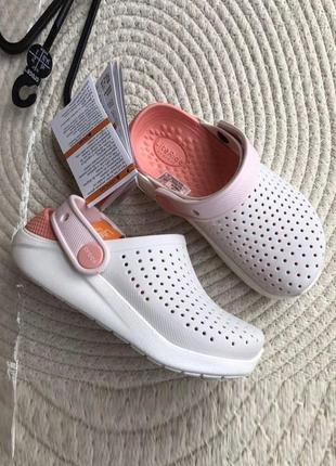 Крокс лайтрайд клог пудра детские crocs literide kids clog grey/powder/white