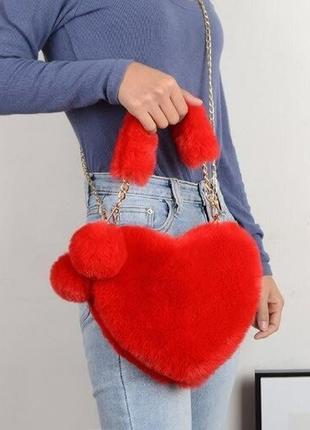 Мила хутряна плюшева сумка сердце1 фото