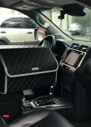 Органайзер в багажник авто daewoo от carbag чёрный с серой строчкой и серой окантовкой3 фото