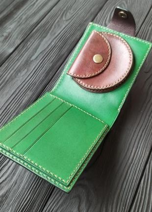 Шкіряний гаманець зелений з круглої монетницею. під замовлення4 фото