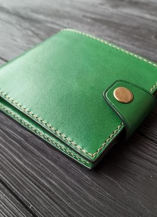 Шкіряний гаманець зелений з круглої монетницею. під замовлення2 фото