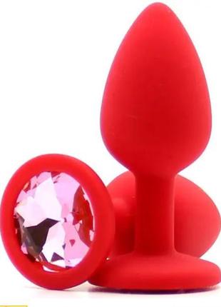 Анальна пробка, red silicone, pink-rhodolite m