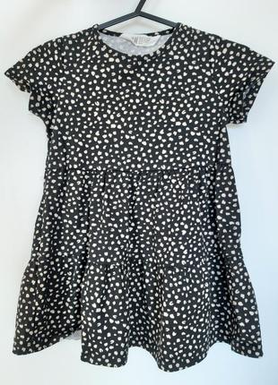 Платье черное с леопардовым принтом h&m, размер 110-116 см, возраст 4-6 лет.