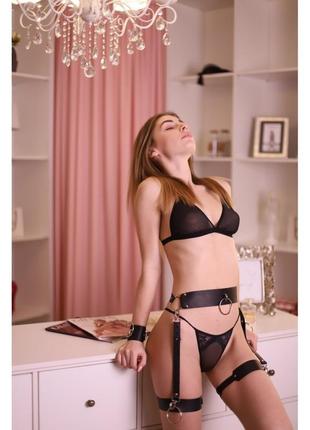 Гартери з наручниками модель "g 38.1" (k) black натуральна шкіра