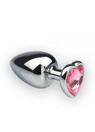 Анальна пробка, silver heart pink topaz, l