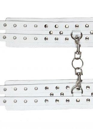 Окови leather double fix leg cuffs, white 2