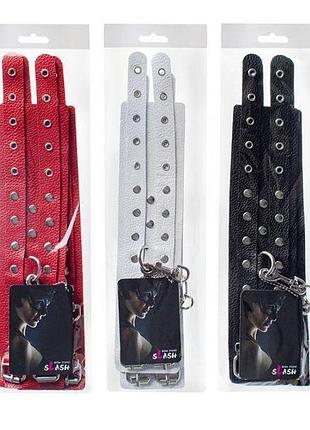 Окови leather double fix leg cuffs, white 3