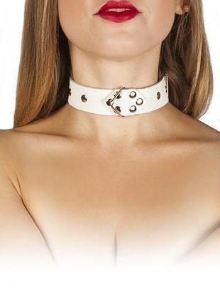 Нашийник leather restraints collar, white 3