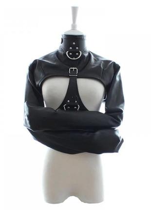 Бондажна мирна сорочка, екошкіра, чорна, one size