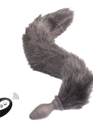 Анальна пробка, хвост з вібрацією на пульті, gray