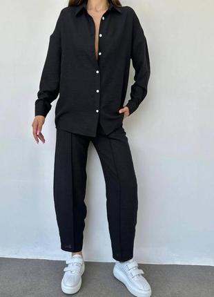 Стильний та комфортний легкий жіночий костюм: штани + сорочка (креп жатка)5 фото