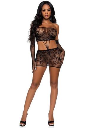 Мереживне плаття з рукавичками leg avenue, чорні