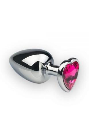 Анальна пробка, silver heart pink-rhodolite, m