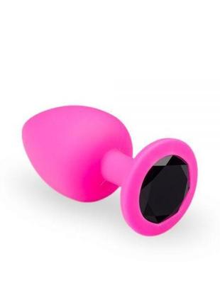 Анальна пробка, pink silicone black diamond, l