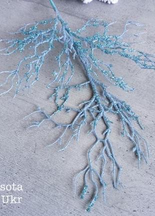 Гілка висока в вазу “корал тройка” 60 см – бірюза (leaves-170)2 фото