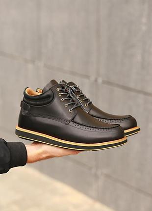 Зимние мужские ботинки с мехом ugg australia leather boot mason black черные (уггі)