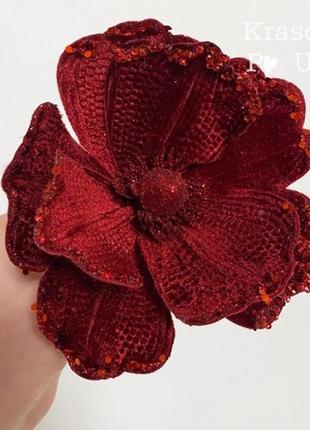 Магнолія (18 см) велюрова на кліпсі – бордо - xmasflower-46-13 фото