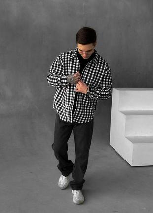Чоловіча весняна кашемірова сорочка люкс якості чорно-біла в клітинку на кнопках9 фото