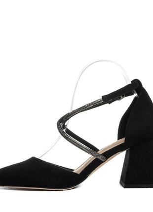 Туфли женские черные на устойчивом каблуке 2405т4 фото