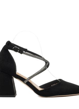 Туфли женские черные на устойчивом каблуке 2405т3 фото