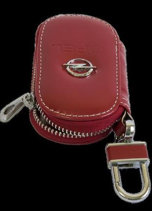 Ключниця opel, шкіряна автоключница з логотипом опель (червона...3 фото