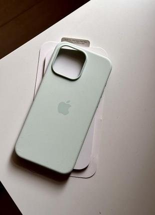 Силіконовий чохол silicon case soft mint iphone 15 pro max 3 magsafe2 фото