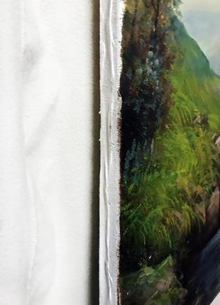 Картина маслом на полотні 50х70см пейзаж гір карпат з великими каменями  і водоспадом ручна робота2 фото