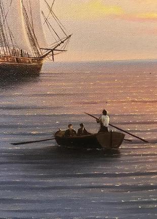 Красивая интерьерная картина 50х80см  парусник в море маслом на холсте с кораблем,  морем ручная ра3 фото