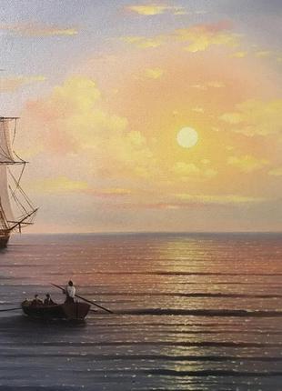 Красивая интерьерная картина 50х80см  парусник в море маслом на холсте с кораблем,  морем ручная ра2 фото