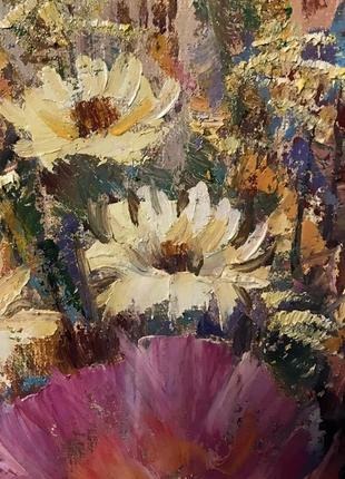 Картина маслом 40х50см красивые пионы полевые цветы ромашки на холсте мастихин ручная работа художни7 фото