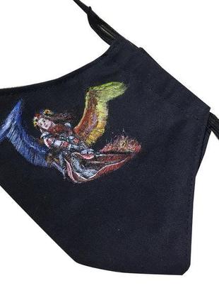 Маска для лица черная хлопок с рисунком девушка с крыльями с художественная росписью alleya-kartin4 фото