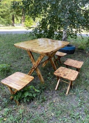 Стол и 4 табуретки из дерева ручной работы5 фото