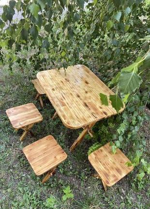 Стол и 4 табуретки из дерева ручной работы1 фото
