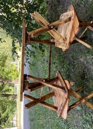 Стол и 4 табуретки из дерева ручной работы3 фото