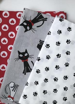 Тканина для рукоділля "чорно-білі коти на сірому фоні"3 фото