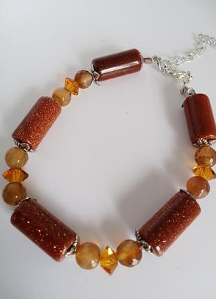 "золотой песок", агат, чешский хрусталь.унисекс " амира"\"амир" №2 браслет.
