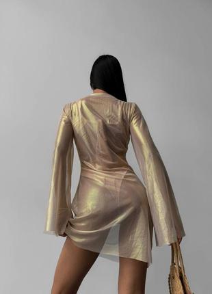 Золотое блестящее женское пляжное платье мини женское короткое платье для пляжа золотое короткое парео7 фото