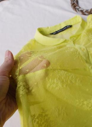 Красива прозора брендова блуза неон салатова гіпюр мереживо від zara4 фото
