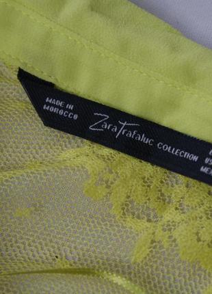 Красивая прозрачная брендовая блуза неон салатовая гипюр кружево от zara3 фото