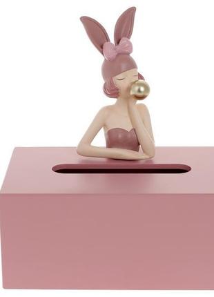 Коробка для серветок дівчинка-зайчик 21,5см, колір - рожевий т...