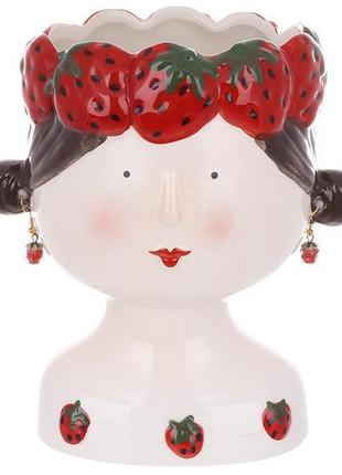 Декоративне керамічне кашпо дівчина в полуниці, 17.5см, колір-...