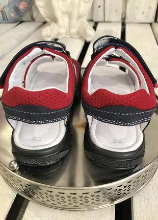 Босоніжки сандалі дитячи для хлопчика мальви україна натуральна шкіра сині з червоним 28,30,32,35,4 фото