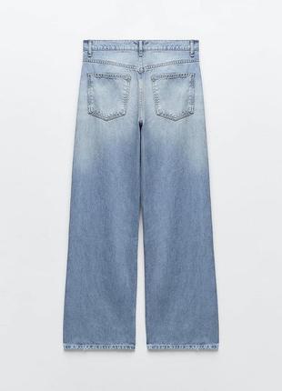 Джинсы голубые синие новые zara свободной посадкой кроя mid-rise troose fit jeans blue zara4 фото