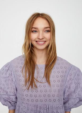 Лиловое платье pull &amp; bear широкое мини летнее прошва сиреневое2 фото