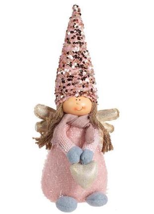 М'яка іграшка дівчинка-ангел з паєтками, 40 см, колір рожевий-...