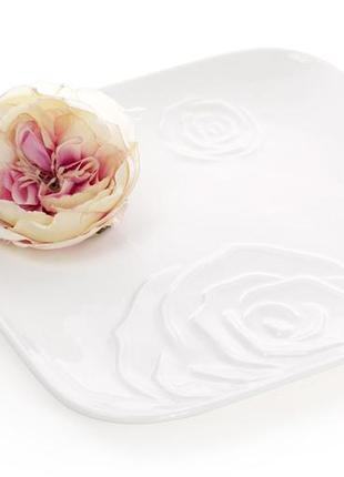 Набір 3 порцелянові обідні тарілки "white rose" 25x25 см (біла...2 фото
